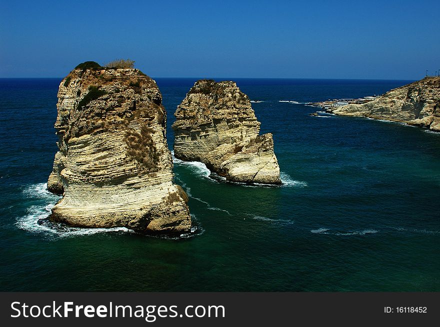 Scenery of the famous Pigeon Rocks in Beirut,Lebanon. Scenery of the famous Pigeon Rocks in Beirut,Lebanon