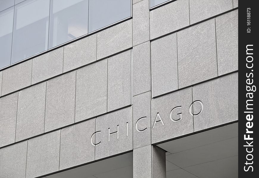 Chicago Lettering carved in a modern building