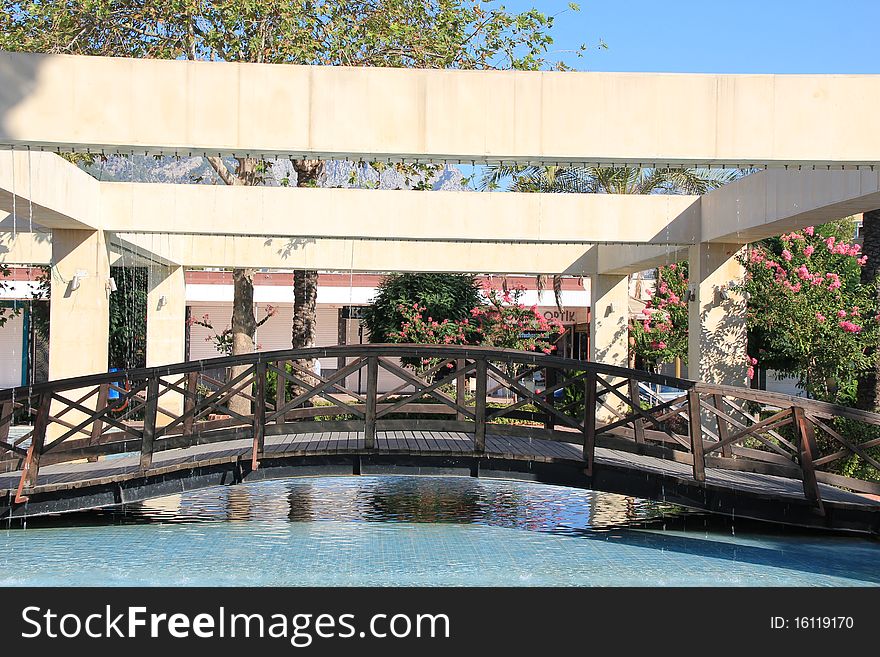 Bridge, water and interesting architecture near town's square