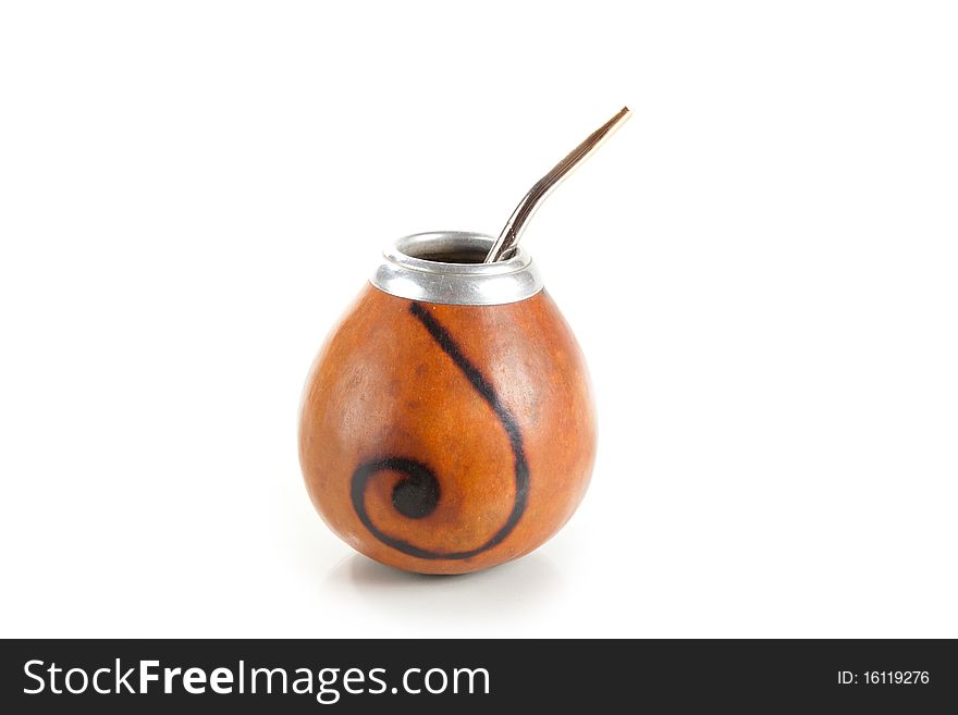 Argentinean Calabash cup, isolated on white background, natural shadow