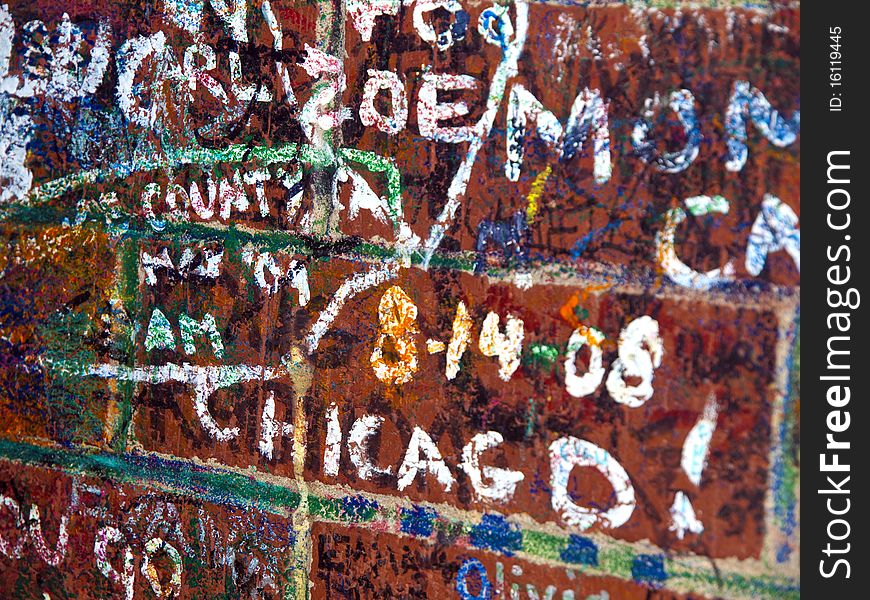 Painted Brick Wall background from a Chicago street