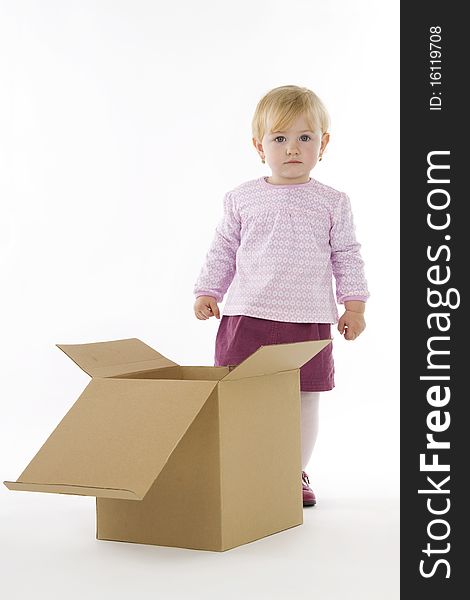 Girl with box, on white background. Girl with box, on white background.