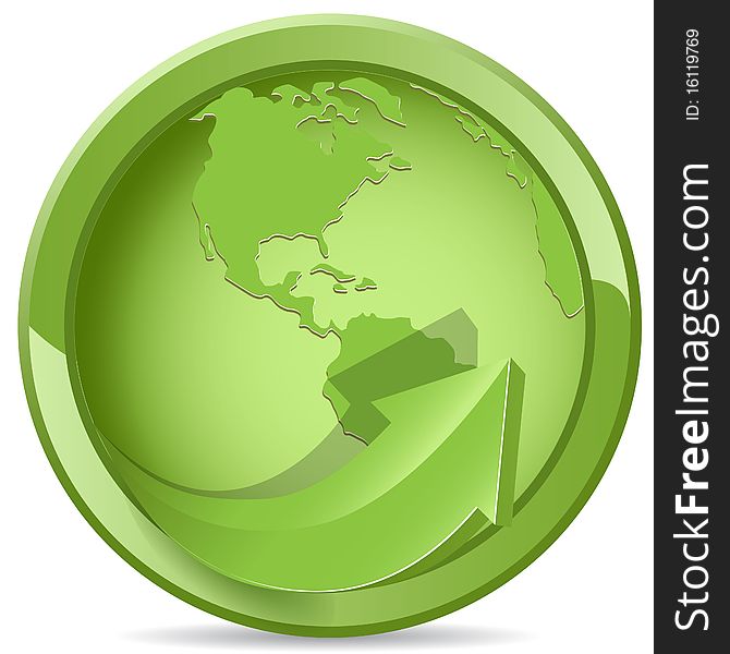 Abstract illustration green round arrow around globe. Abstract illustration green round arrow around globe