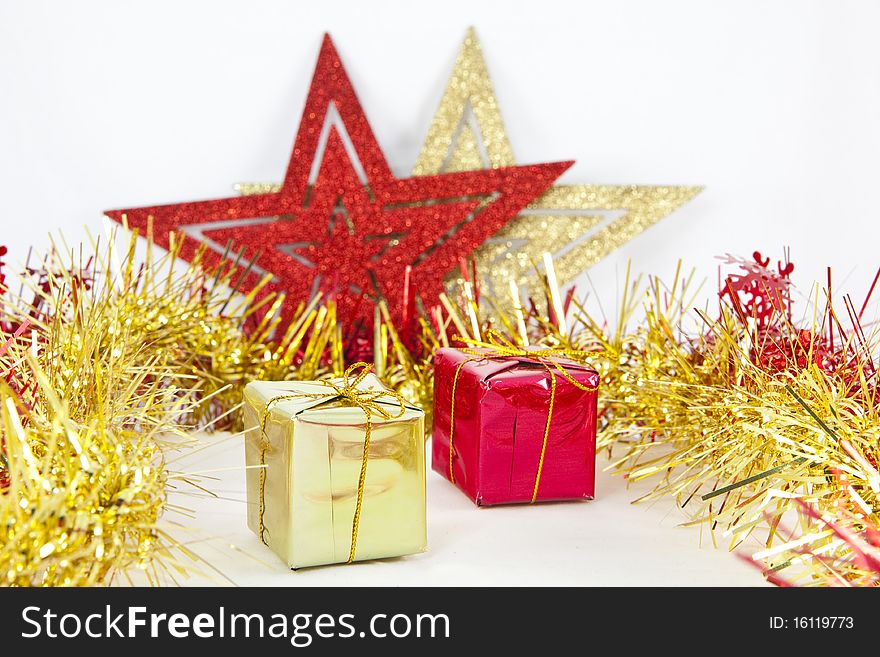 Christmas decoration stars presents gold red