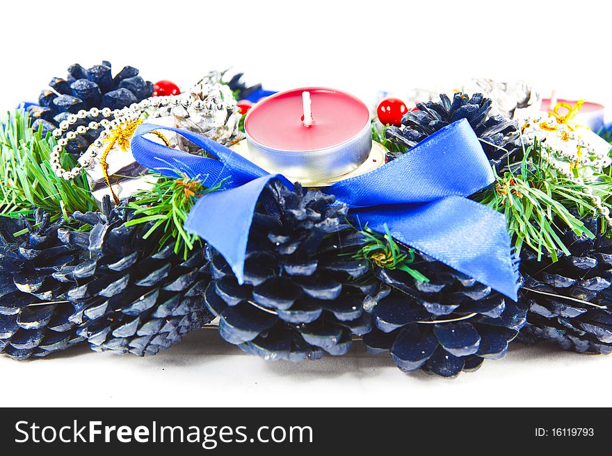 Christmas wreath colorful canfles blue cones