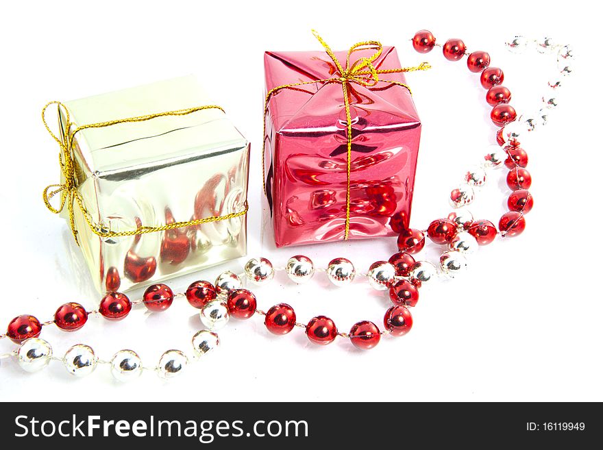 Christmas gifts decoration isolated pearld red gold