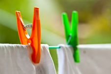 Coloured Pins On Clothes Line Stock Photography