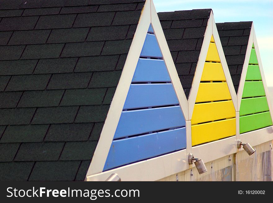 Abstract of colourful beach hut roofs