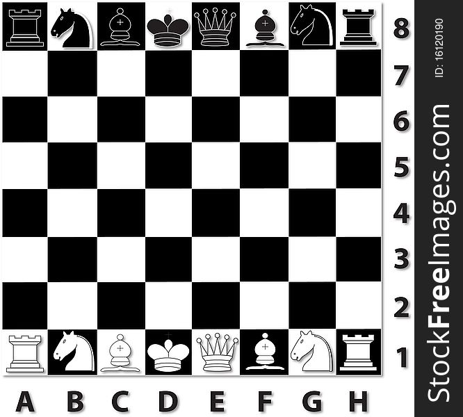Chess board with figures.
Chess game illustration.
Chess game vector image.