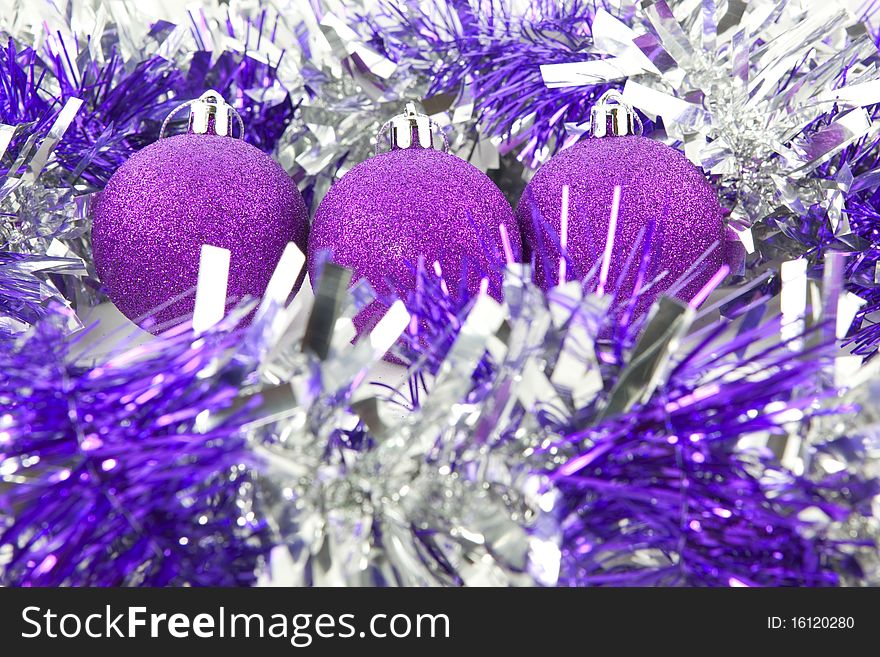 Purple christmas balls with silver chain