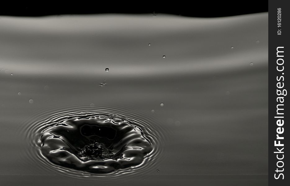 Water drop close up, black