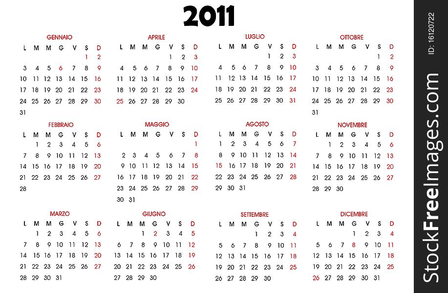 Calendario italiano per il 2011. Calendario italiano per il 2011