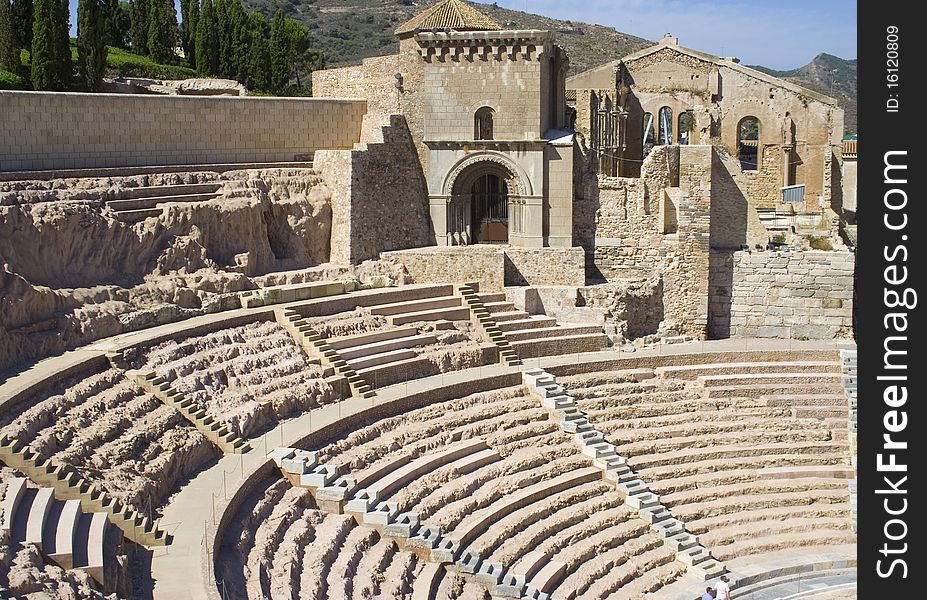 Roman theatre on a lovely sunny day in Spain.