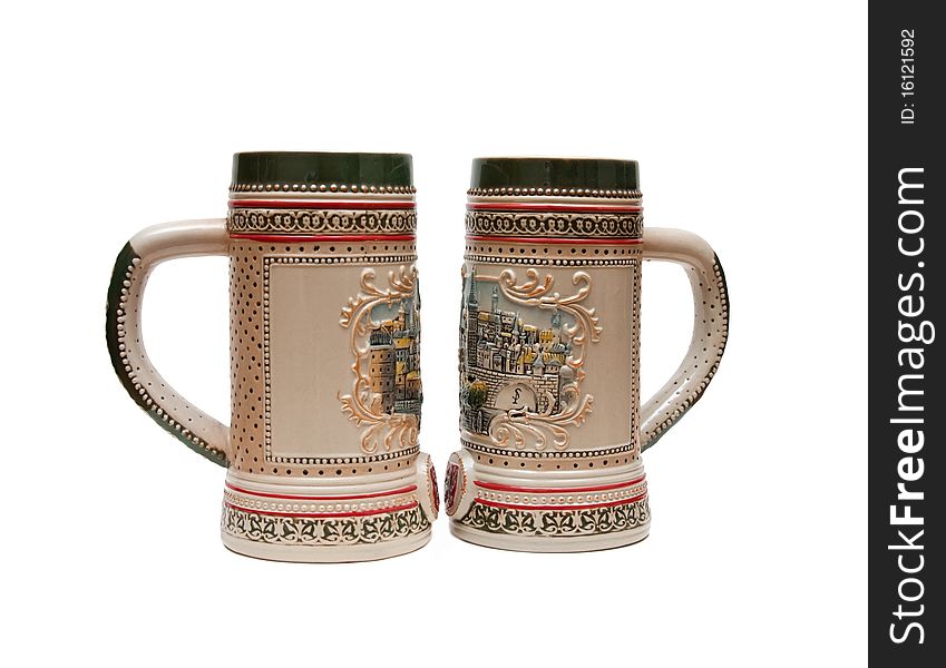 Two Beer mugs isolated white