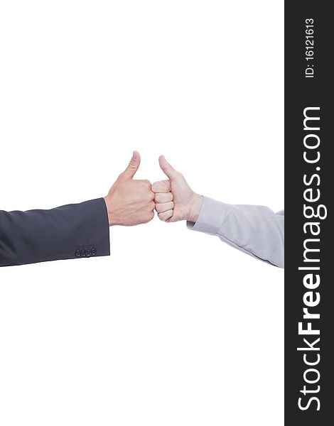 Businessman shaking hands, thumb up