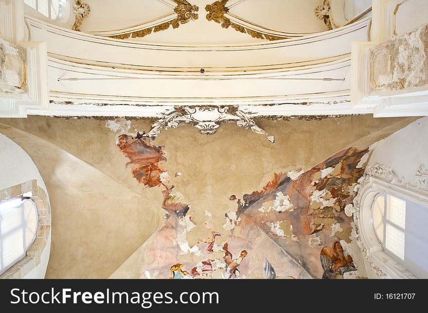 Frescoes on the ceiling of the ex convent of the withdrawal, Syracuse
