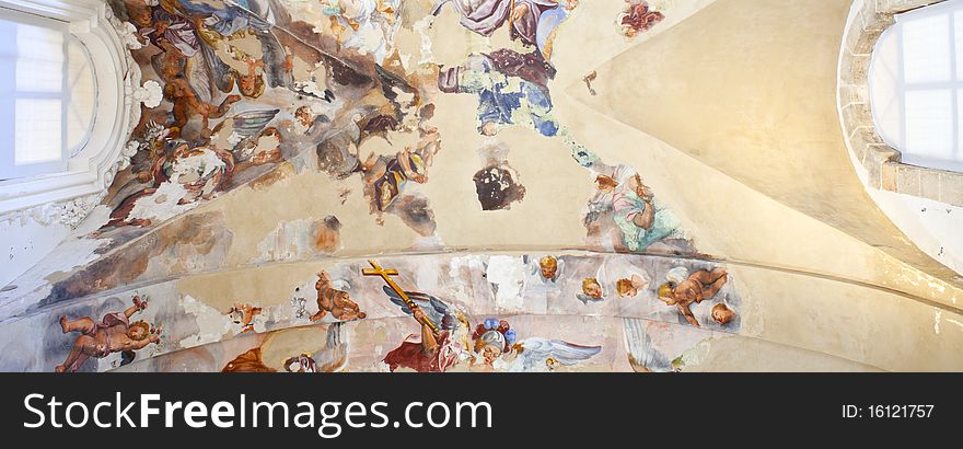 Frescoes on the ceiling of the ex convent of the withdrawal, Syracuse
