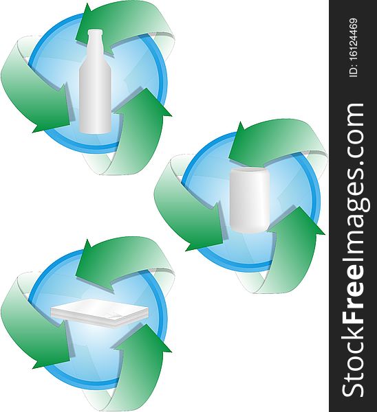 Recycling Icons for Bottles Cans and Paper. Recycling Icons for Bottles Cans and Paper