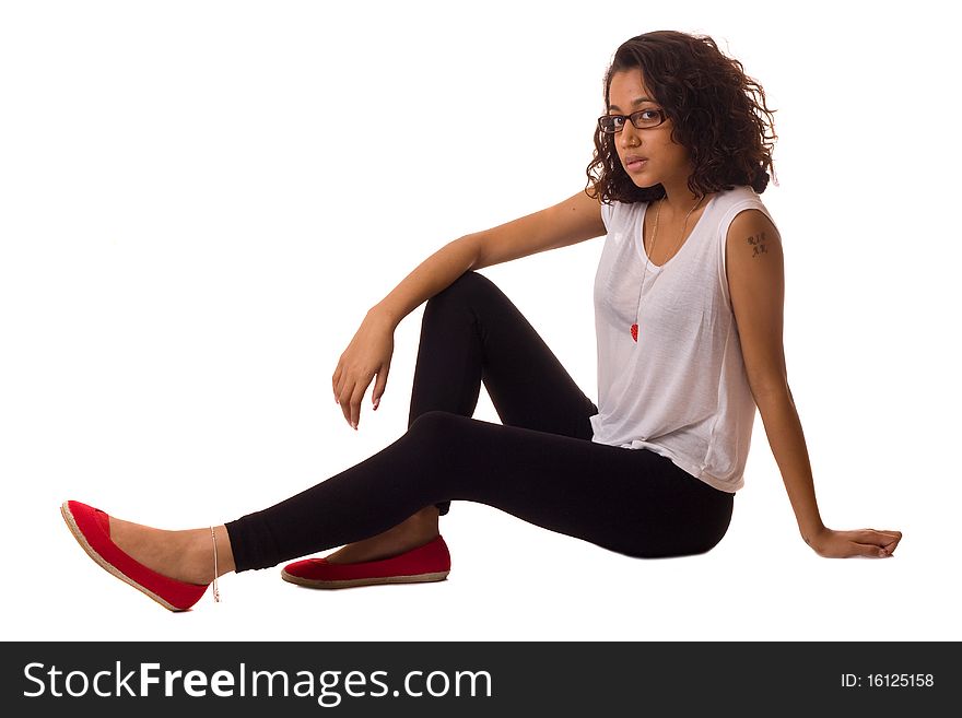 A young asian woman isolated on a white background.