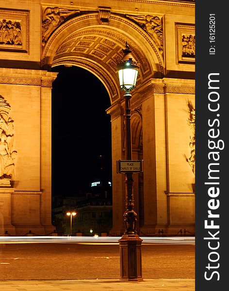 A detail of arc of triumph by night