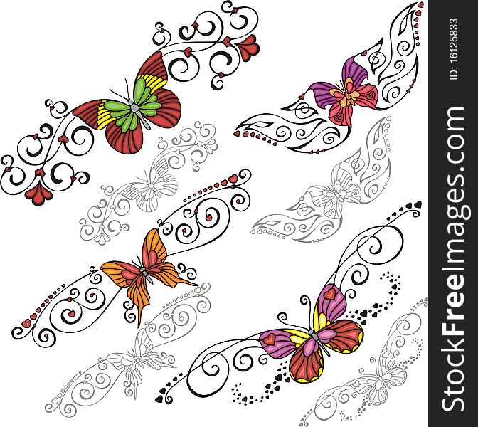 A set of Butterflies and exquisite design elements. A set of Butterflies and exquisite design elements.