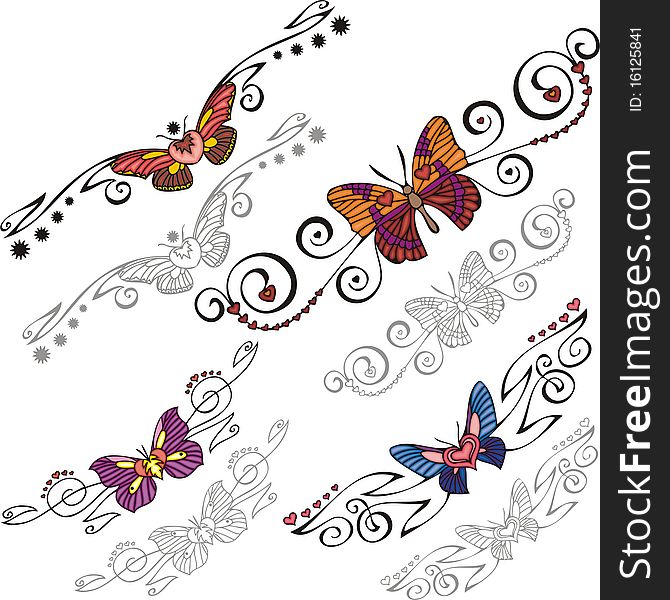 A set of Butterflies and exquisite design elements. A set of Butterflies and exquisite design elements.