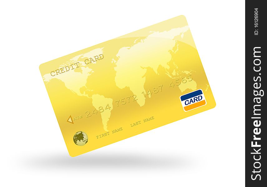 Digital Work - Golden Credit Card Isolated on Whit