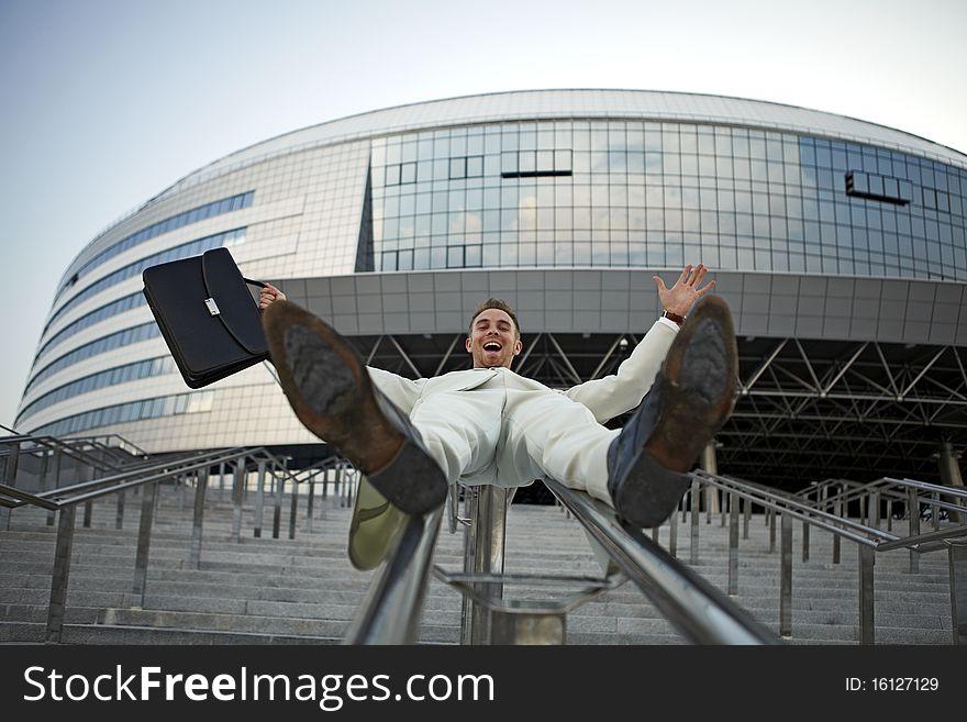 Businessman portrait on stairs