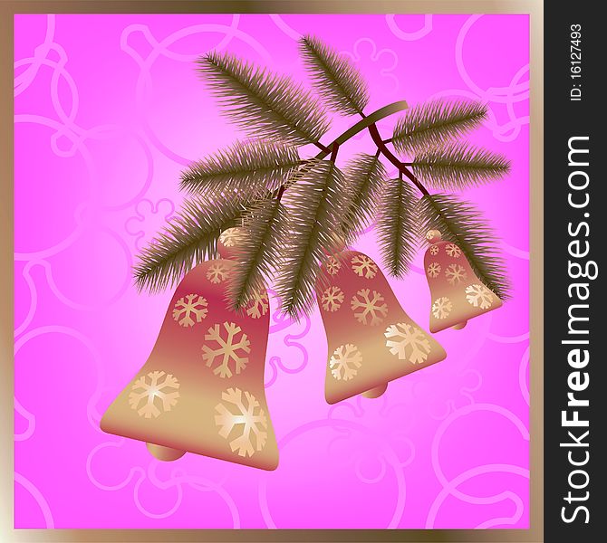 Christmas background with bells on branch. Christmas background with bells on branch.