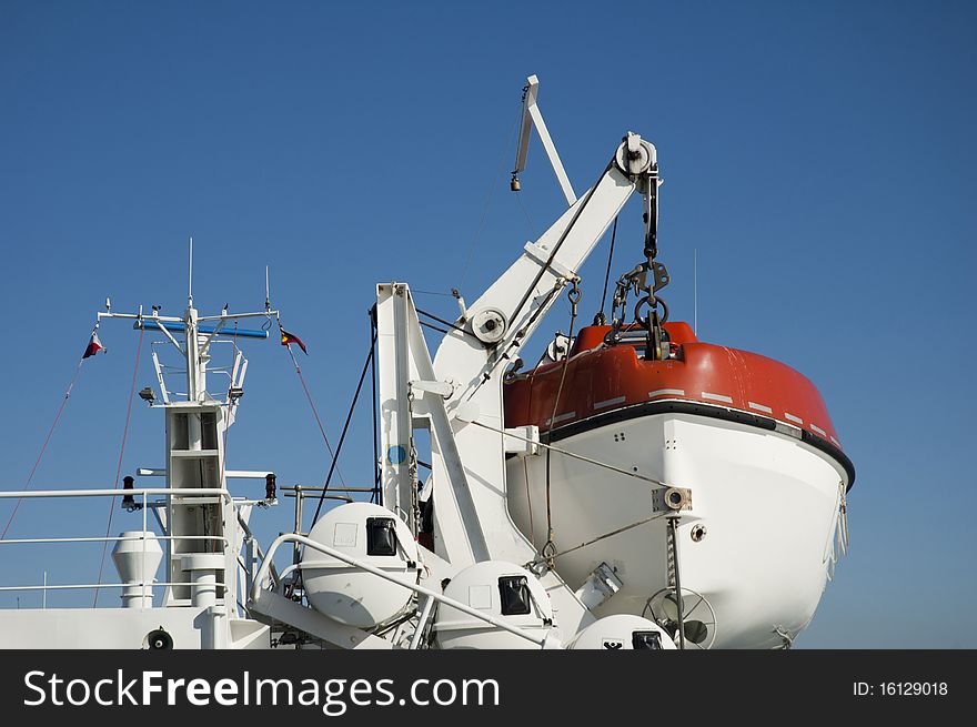 Lifeboat in the davits of a passenger ferry