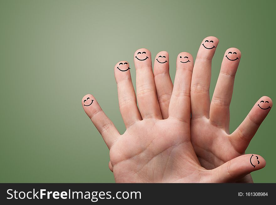 Happy face fingers hugs each other. Happy face fingers hugs each other