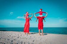 Happy Family-mom, Dad And Kids- On Tropical Christmas Vacation Stock Image Happy Family-mom, Dad And Kids- On Tropical Christmas Vacation Stock Image
