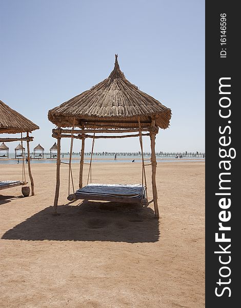 An empty beach shelter in sharm el sheikh, egypt