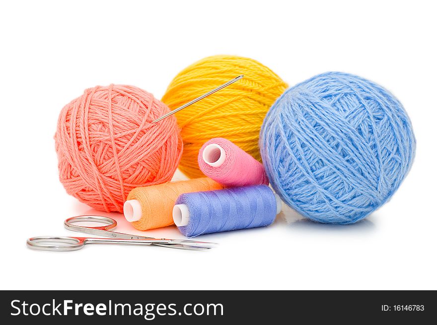 Ball of threads isolated on white background still life