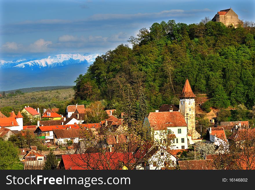 Beautiful view over a german based village in romania, Cisnadioara. Beautiful view over a german based village in romania, Cisnadioara