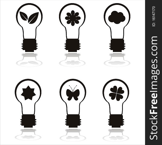 Set of 6 black eco lamp icons. Set of 6 black eco lamp icons