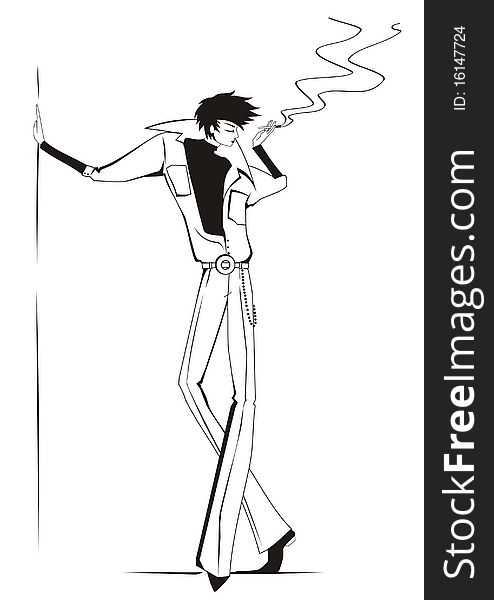 Hand-drawn sketch Figure male smokers, monochrome, white background