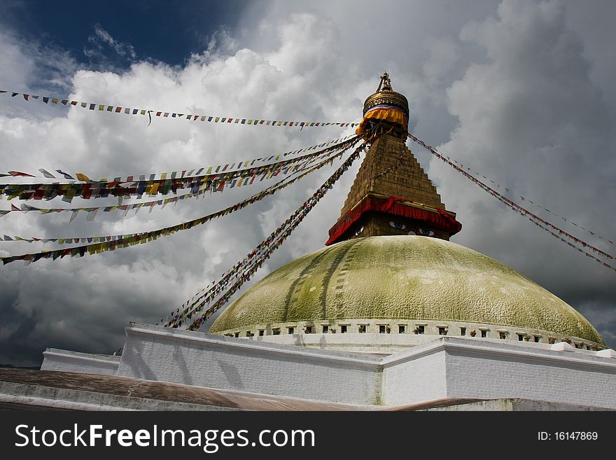 Boudhanath stupa in Kathmandu and nice clouds