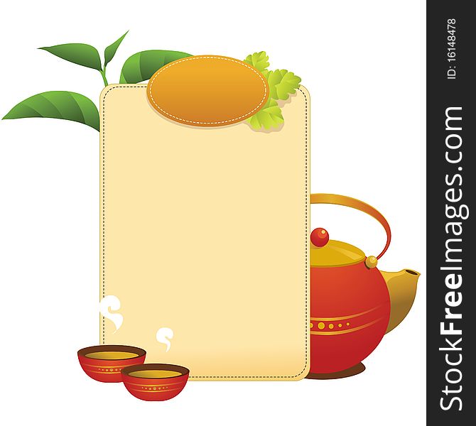 Tea menu cover with cup and teapot