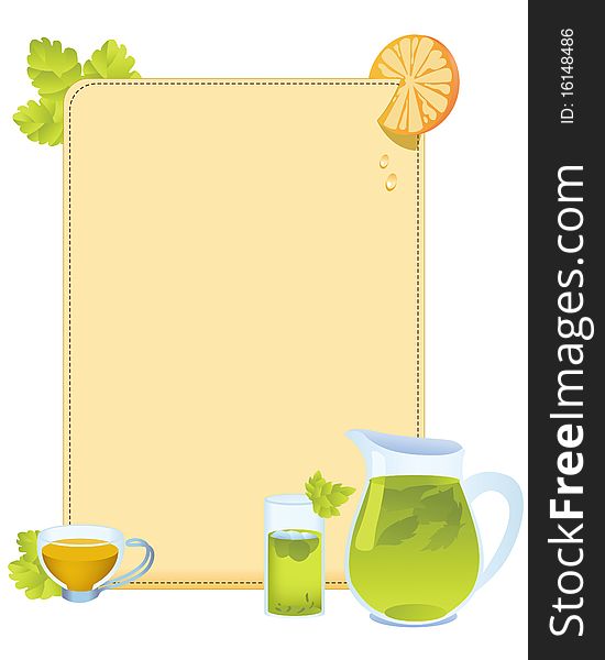 Tea menu cover with cup and mint
