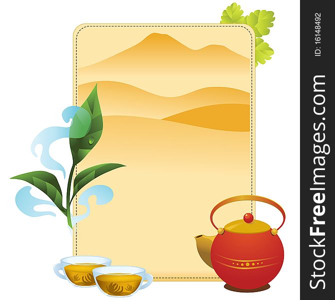 Tea menu cover with cup and mint