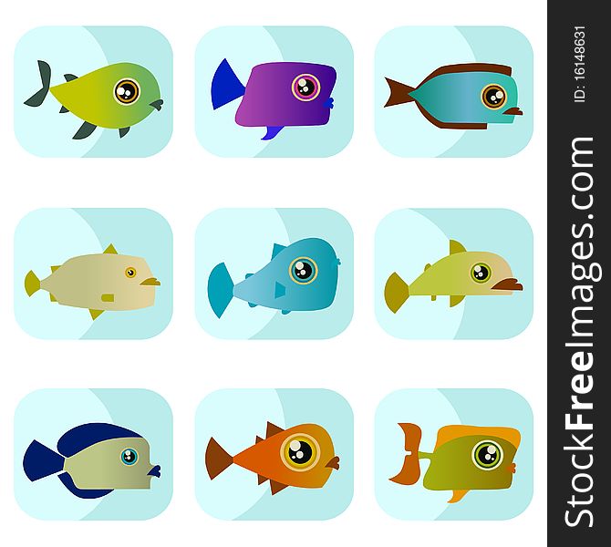 Set of cartoon fish illustration vector. Set of cartoon fish illustration vector