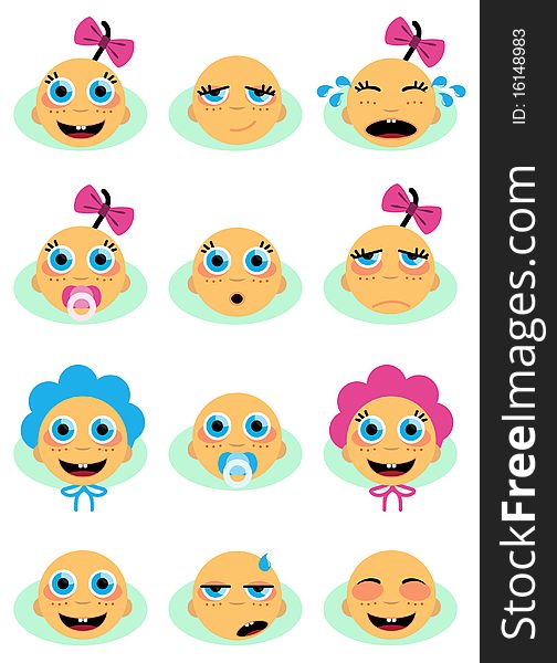 Set of baby face illustration vector. Set of baby face illustration vector