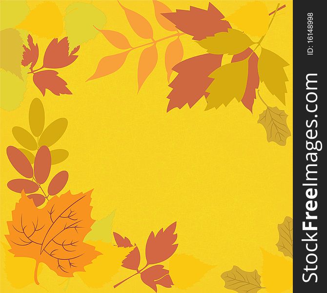 Frame from different autumnal leaves on a yellow background. Frame from different autumnal leaves on a yellow background