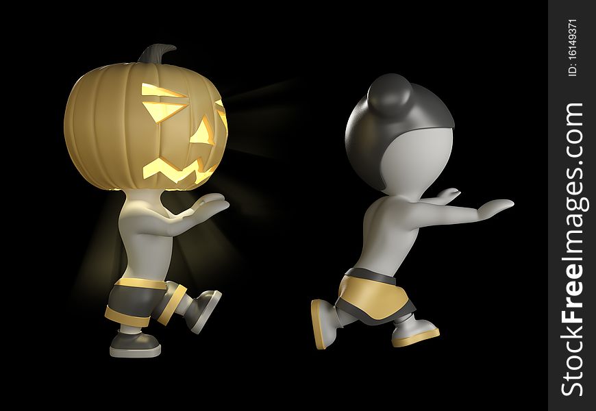 Halloween Boy And Girl. 3D Illustration.