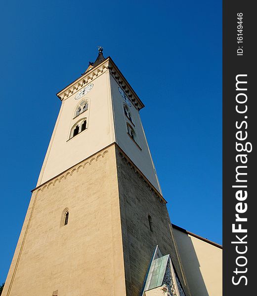 The tower of the Cathedral of St. Jakob in Villach - Austria