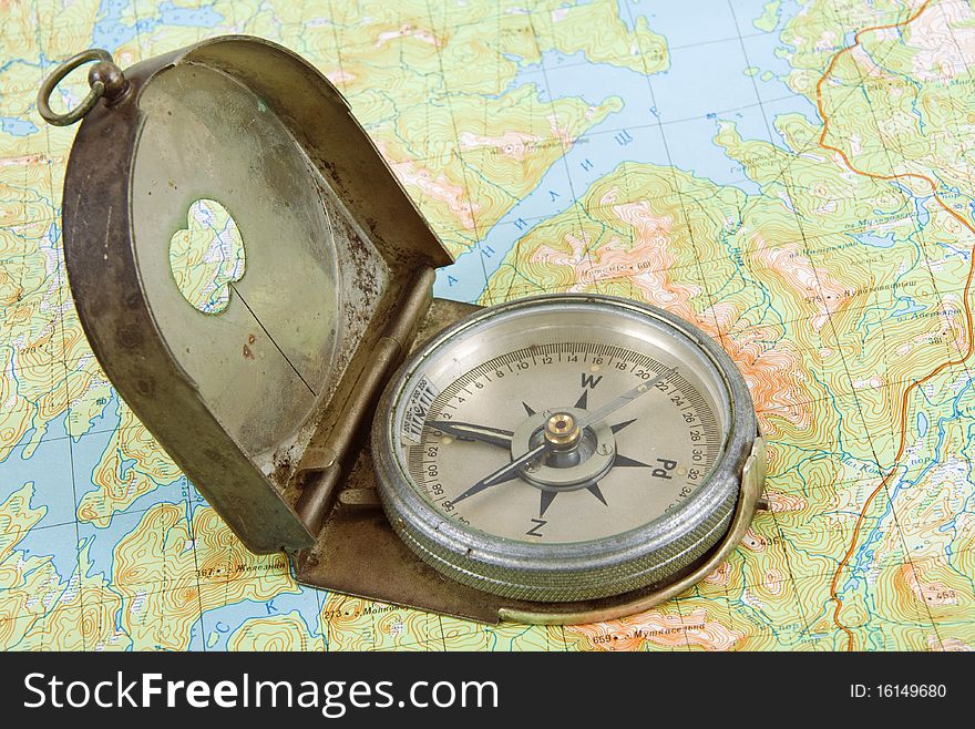 Compass On Topographical Map