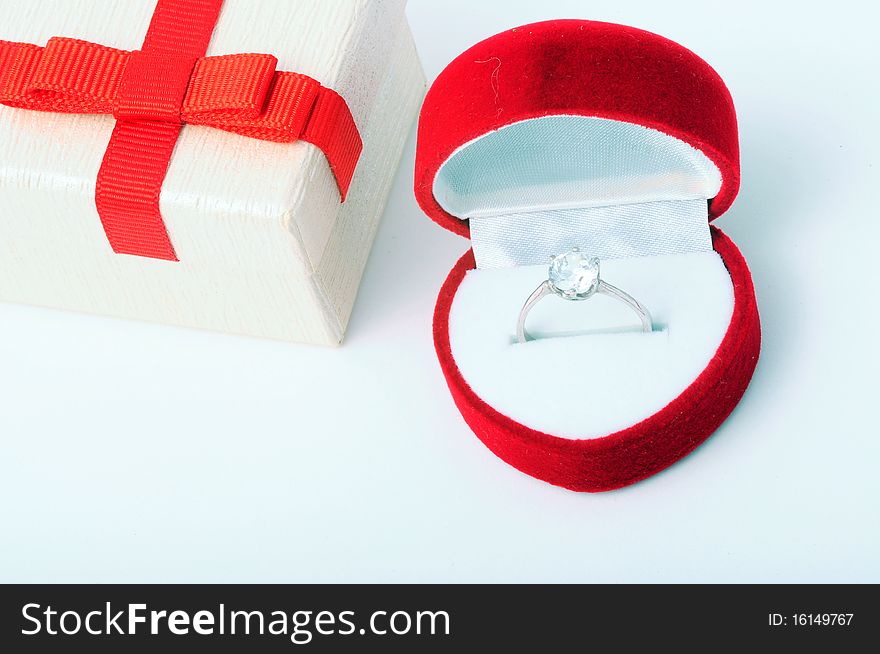 Diamond wedding ring in a red box