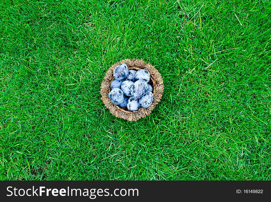 Plums in a wicker basket