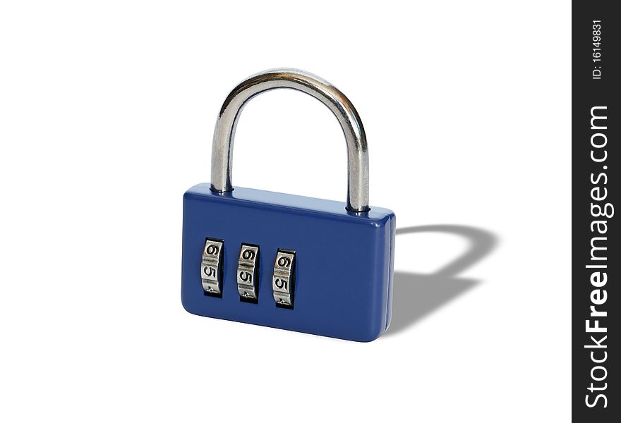 Modern blue combination padlock isolated on white background. Clipping path is included